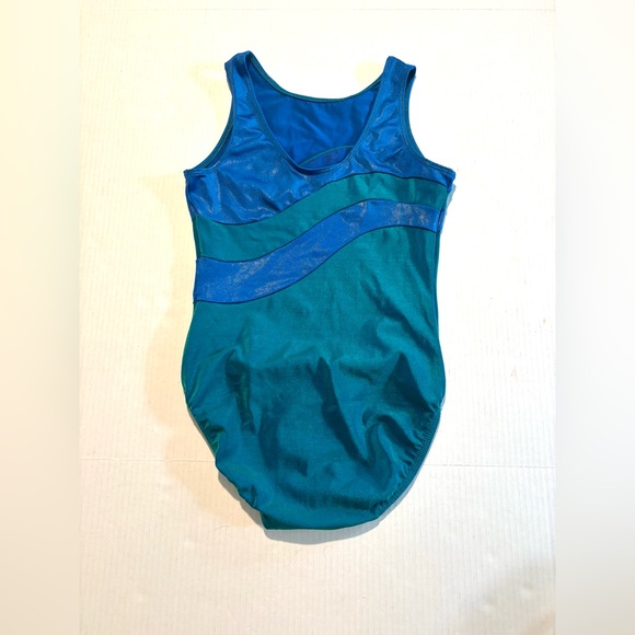 GK Elite Gymnastics Leotard Performance Competition Blue Green Shimmer Adult M - Picture 2 of 11